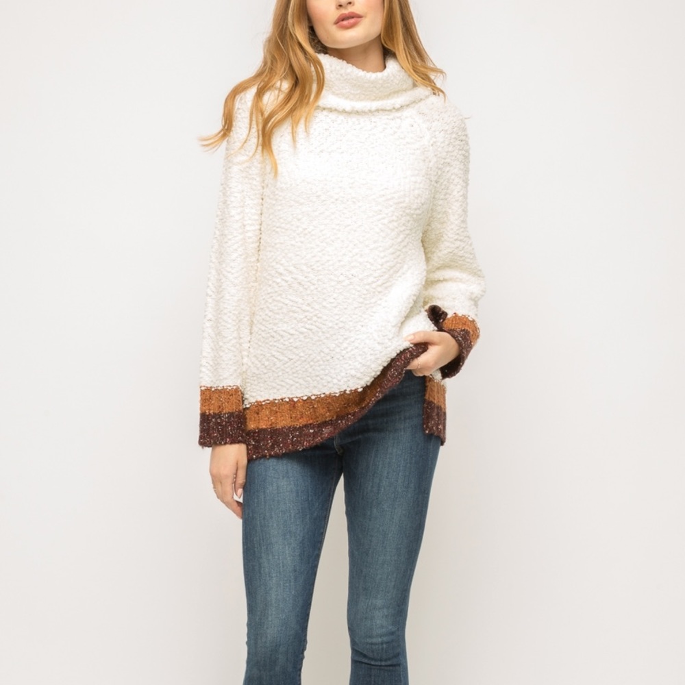 Mystree Soft & Cozy Cream Color Block Confetti Turtle Neck Sweater S M L NWT
